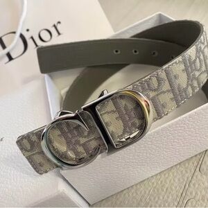 Dior Gray Logo Canvas 'CD' Buckle Belt Brand NEW Authentic